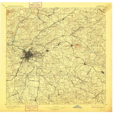 YellowMaps Atlanta GA topo map, 1:125000 Scale, 30 X 30 Minute, Historical, 1895, Updated 1909, 20.6 x 16.8 in - Tyvek