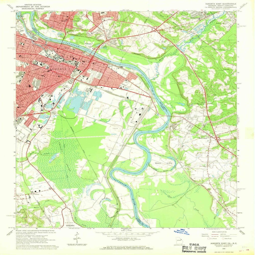 YellowMaps Augusta East GA topo map, 1:24000 Scale, 7.5 X 7.5 Minute, Historical, 1965, Updated 1968, 26.8 x 22 in - Polypropylene