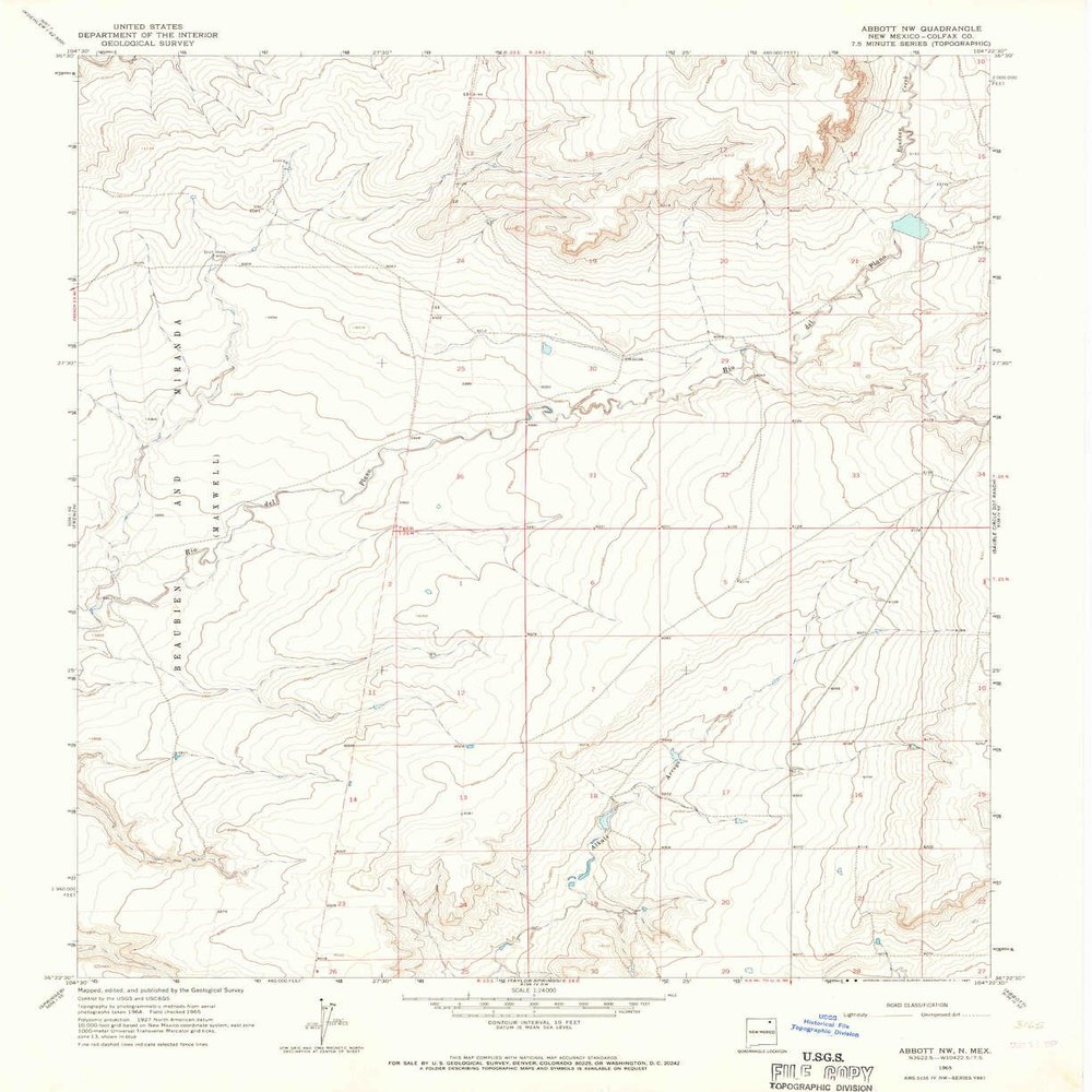 YellowMaps Abbott NW NM topo map, 1:24000 Scale, 7.5 X 7.5 Minute, Historical, 1965, Updated 1967, 27 x 22 in - Polypropylene