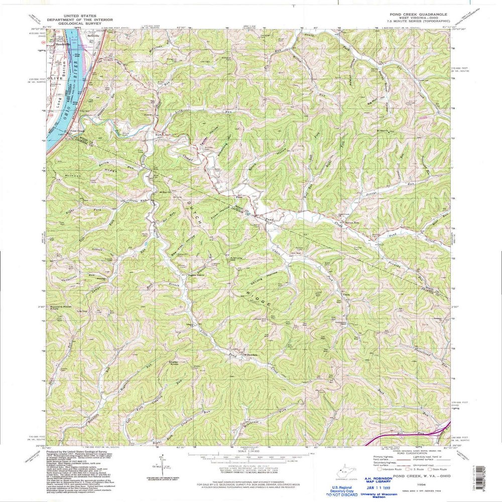 YellowMaps Pond Creek WV topo map, 1:24000 Scale, 7.5 X 7.5 Minute, Historical, 1994, Updated 1998, 27.3 x 21.9 in - Polypropylene
