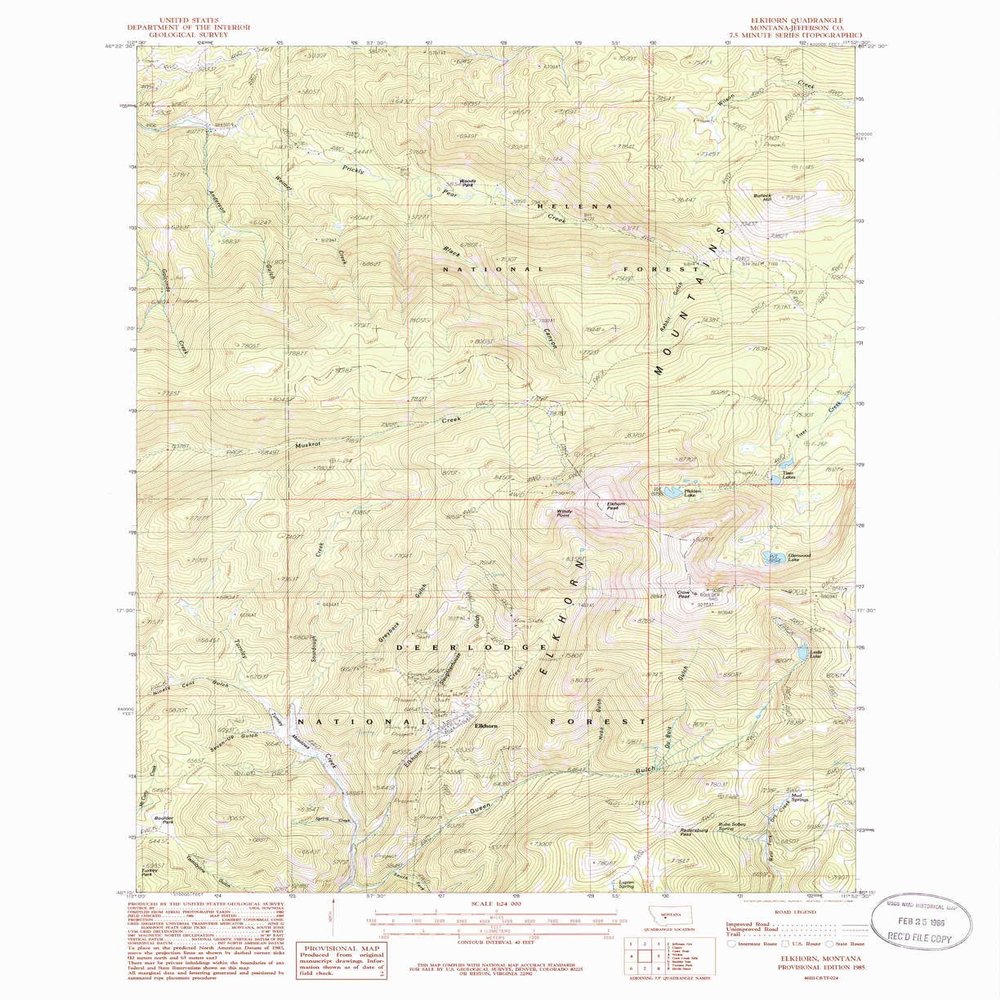 YellowMaps Elkhorn MT topo map, 1:24000 Scale, 7.5 X 7.5 Minute, Historical, 1985, Updated 1986, 27 x 22 in - Polypropylene