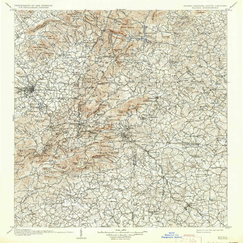 YellowMaps Saluda NC topo map, 1:125000 Scale, 30 X 30 Minute, Historical, 1907, Updated 1934, 19.6 x 16.4 in - Polypropylene