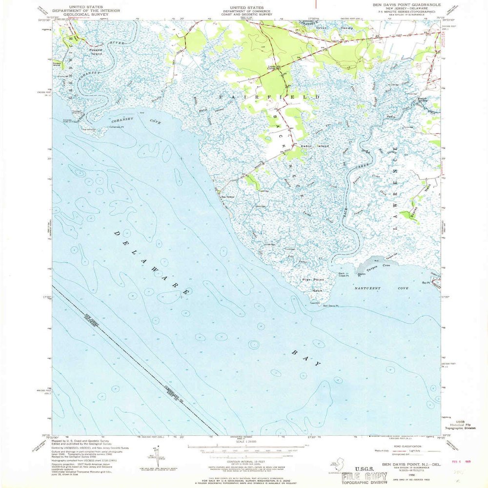 YellowMaps Ben Davis Point NJ topo map, 1:24000 Scale, 7.5 X 7.5 Minute, Historical, 1956, Updated 1969, 26.8 x 22.2 in - Polypropylene