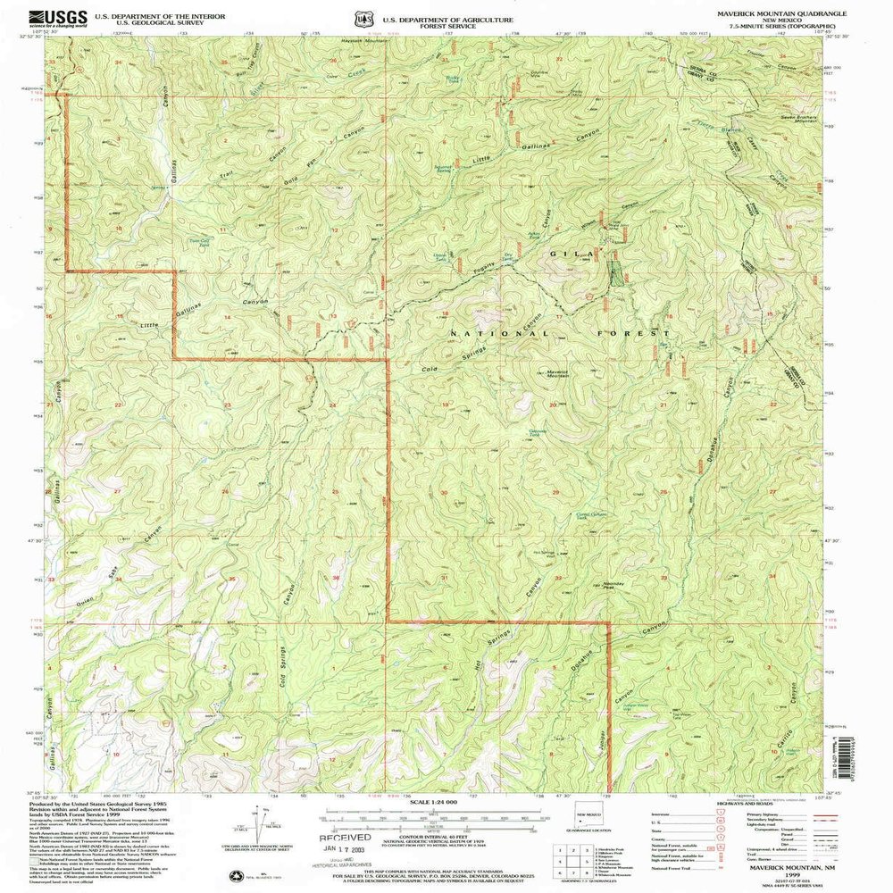 YellowMaps Maverick Mountain NM topo map, 1:24000 Scale, 7.5 X 7.5 Minute, Historical, 1999, Updated 2002, 26.8 x 22 in - Tyvek