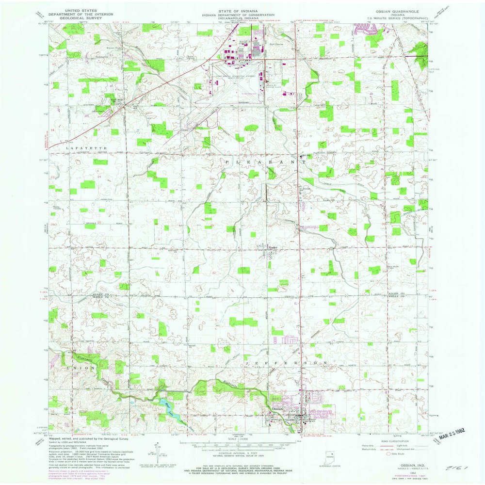 YellowMaps Ossian in topo map, 1:24000 Scale, 7.5 X 7.5 Minute, Historical, 1962, Updated 1982, 26.9 x 22.1 in - Polypropylene