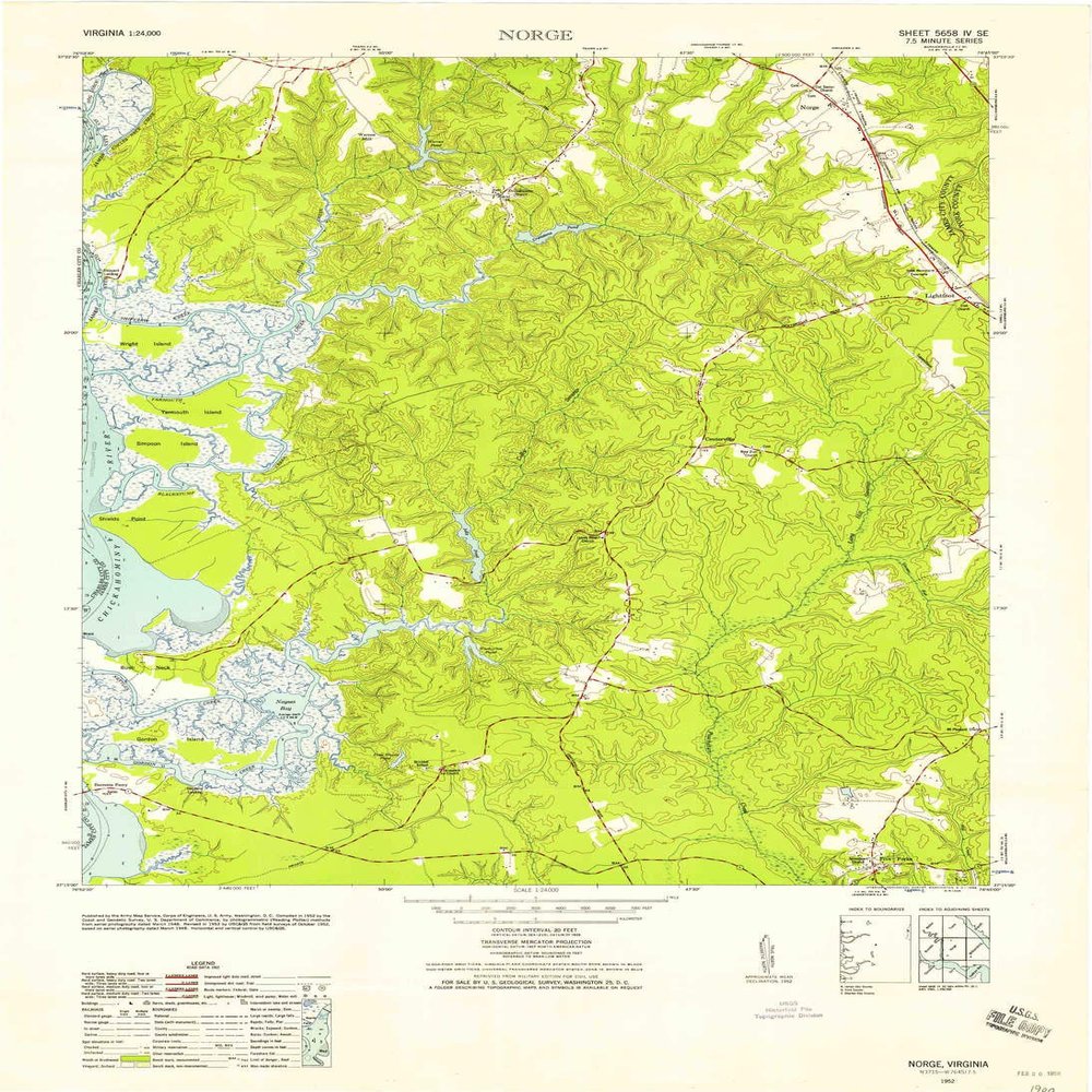 YellowMaps Norge VA topo map, 1:24000 Scale, 7.5 X 7.5 Minute, Historical, 1952, Updated 1958, 29.9 x 21.8 in - Polypropylene
