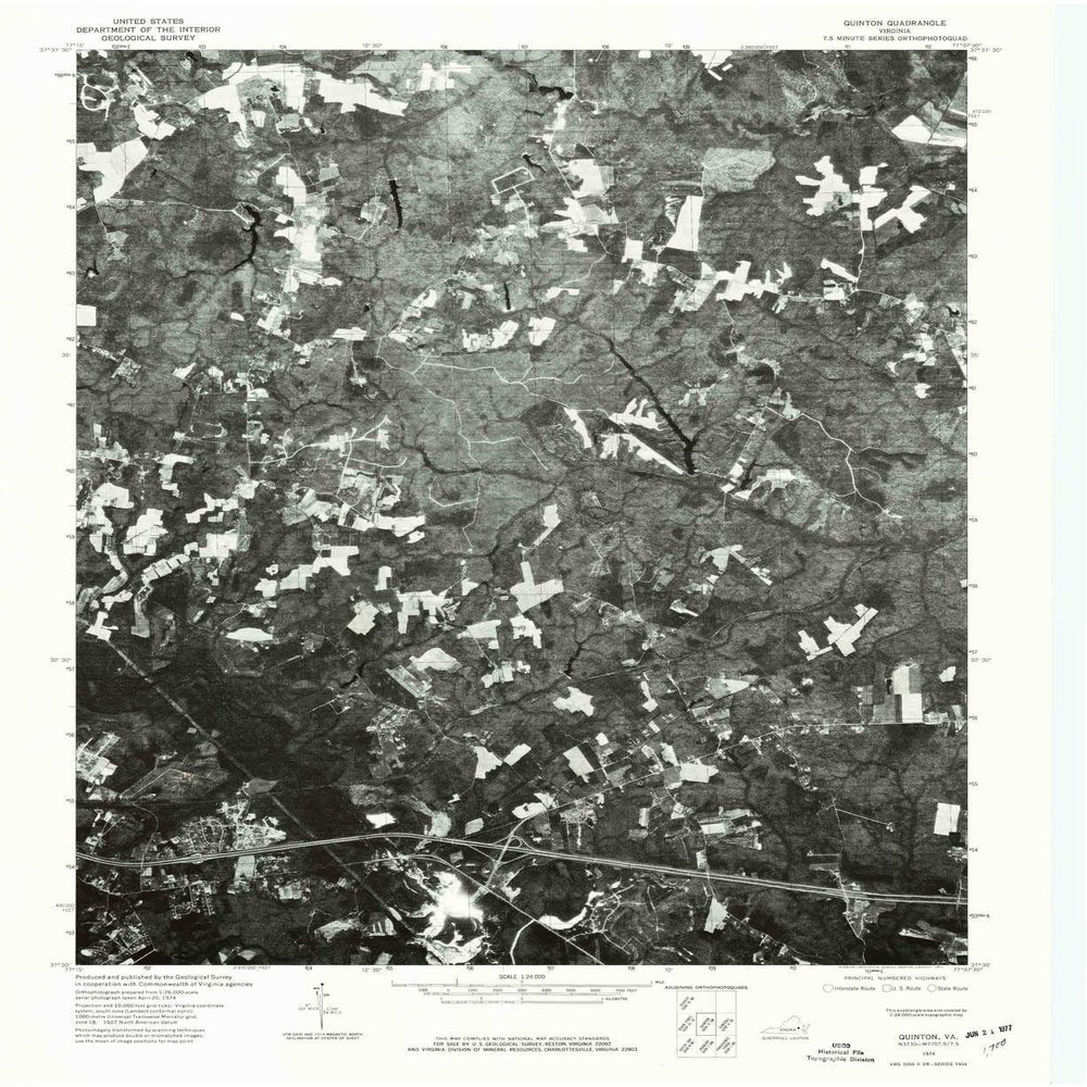 YellowMaps Quinton VA topo map, 1:24000 Scale, 7.5 X 7.5 Minute, Historical, 1974, Updated 1977, 26.8 x 22 in - Polypropylene