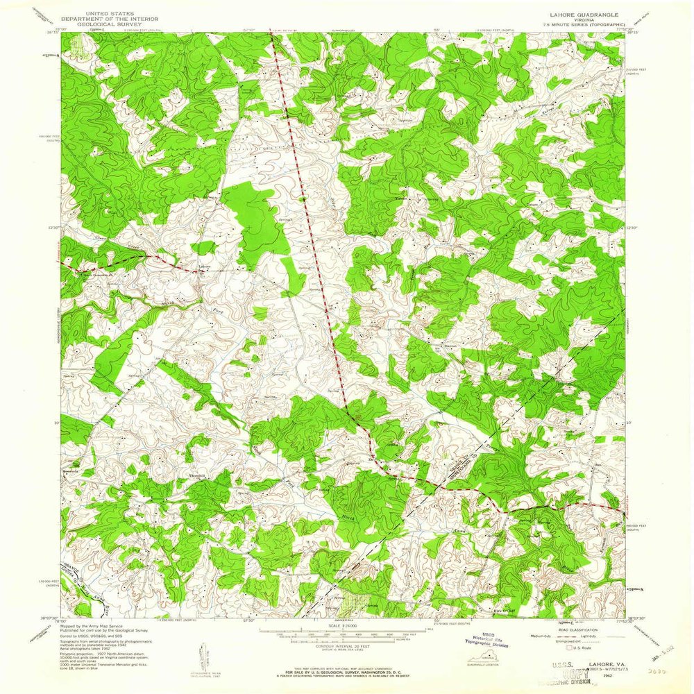 YellowMaps Lahore VA topo map, 1:24000 Scale, 7.5 X 7.5 Minute, Historical, 1942, Updated 1961, 26.9 x 22.1 in - Polypropylene