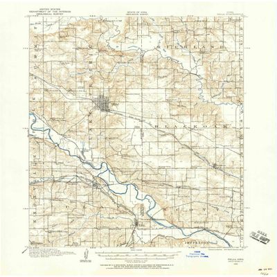 Pella IA topo map, 1:62500 Scale, 15 X 15 Minute, Historical, 1910, Updated 1958, 21 x 17 in - Tyvek