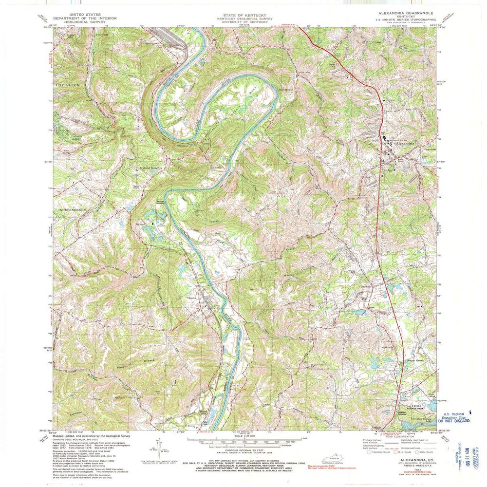 YellowMaps Alexandria KY topo map, 1:24000 Scale, 7.5 X 7.5 Minute, Historical, 1981, Updated 1991, 27.4 x 22.5 in - Polypropylene