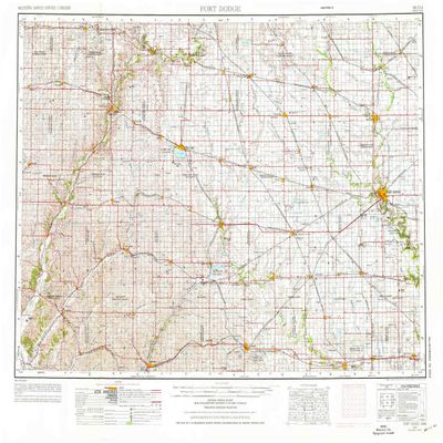 YellowMaps Fort Dodge IA topo map, 1:250000 Scale, 1 X 2 Degree, Historical, 1954, Updated 1976, 22.1 x 29.2 in - Polypropylene