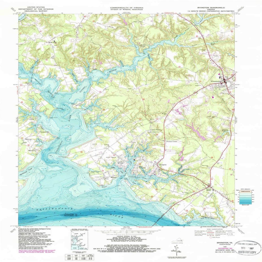 YellowMaps Irvington VA topo map, 1:24000 Scale, 7.5 X 7.5 Minute, Historical, 1968, Updated 1987, 28.1 x 21.9 in - Tyvek