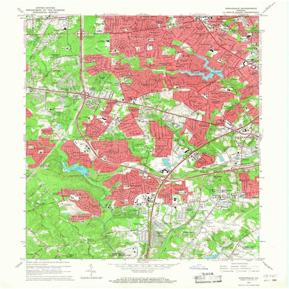 YellowMaps Annandale VA topo map, 1:24000 Scale, 7.5 X 7.5 Minute, Historical, 1965, Updated 1968, 27 x 22 in - Polypropylene