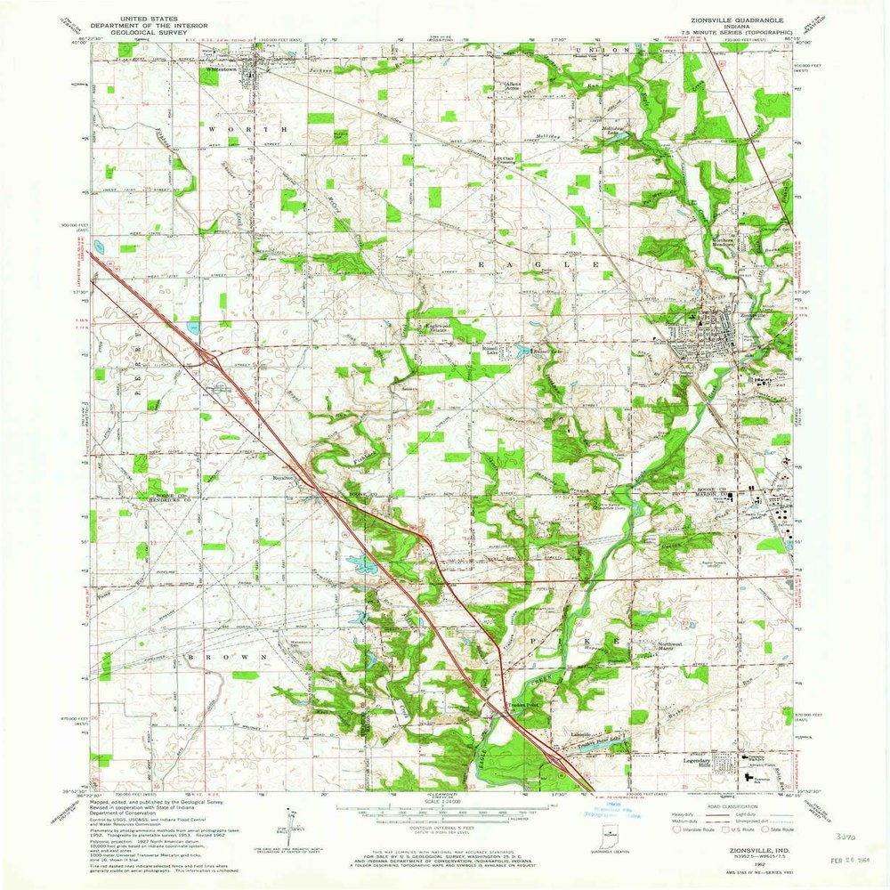 YellowMaps Zionsville in topo map, 1:24000 Scale, 7.5 X 7.5 Minute, Historical, 1962, Updated 1964, 27 x 22.1 in - Polypropylene