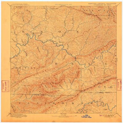 YellowMaps Cumberland Gap KY topo map, 1:125000 Scale, 30 X 30 Minute, Historical, 1891, Updated 1909, 20 x 16.3 in - Tyvek