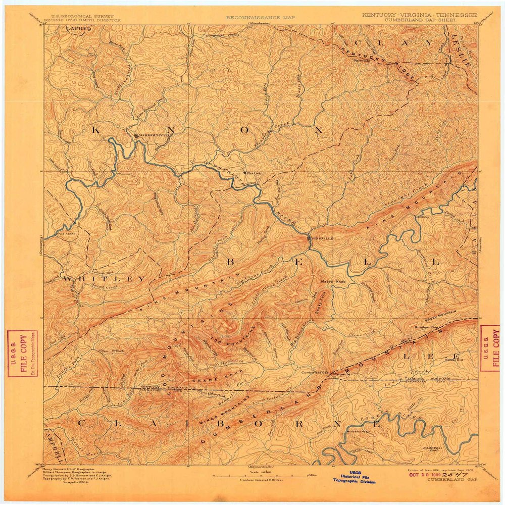 YellowMaps Cumberland Gap KY topo map, 1:125000 Scale, 30 X 30 Minute, Historical, 1891, Updated 1909, 20 x 16.3 in - Tyvek