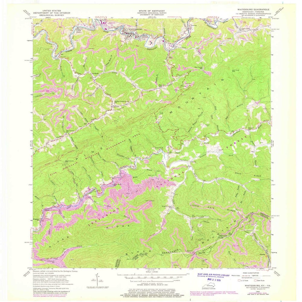 YellowMaps Whitesburg KY topo map, 1:24000 Scale, 7.5 X 7.5 Minute, Historical, 1954, Updated 1978, 27.4 x 23 in - Polypropylene
