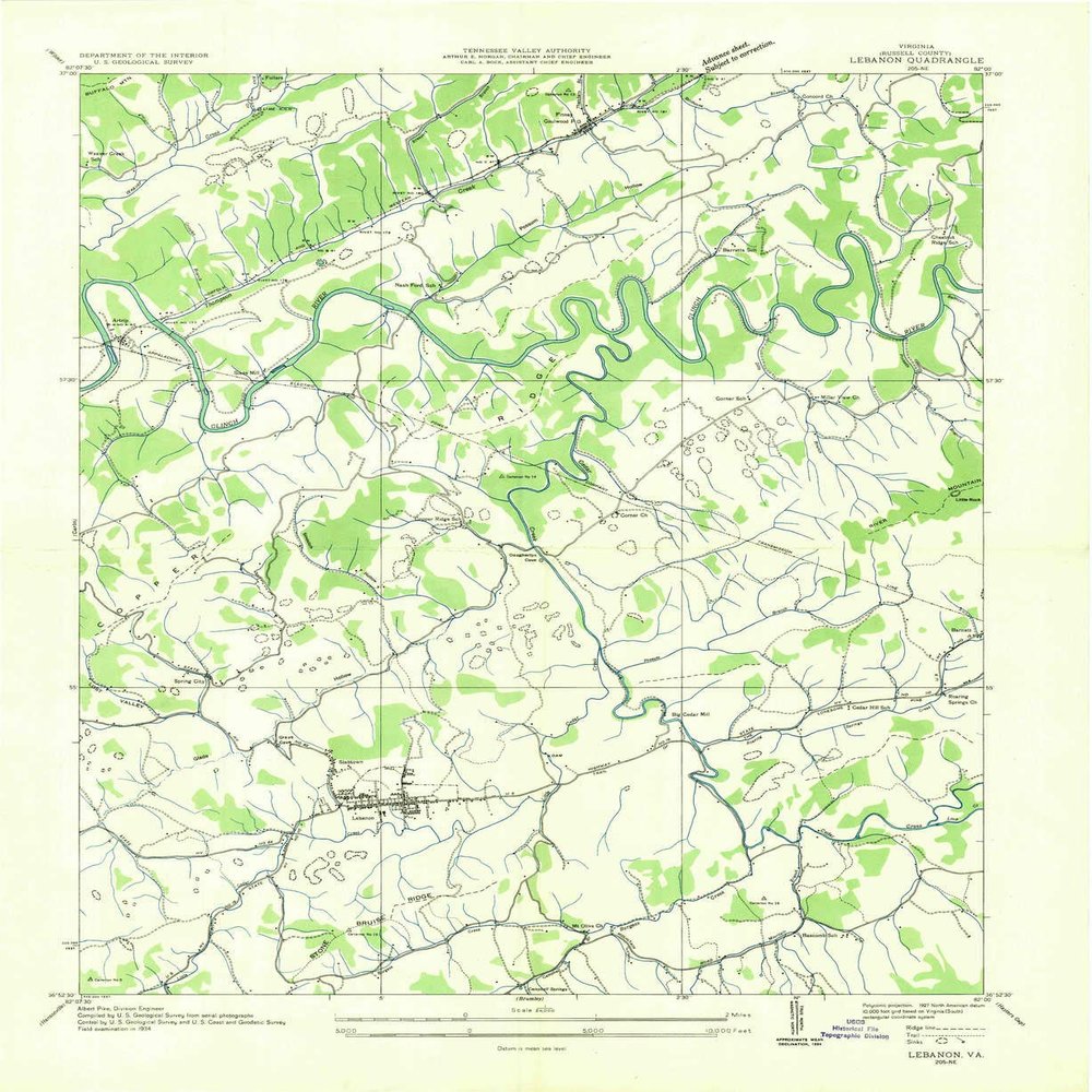 YellowMaps Lebanon VA topo map, 1:24000 Scale, 7.5 X 7.5 Minute, Historical, 1934, 26.9 x 22 in - Tyvek