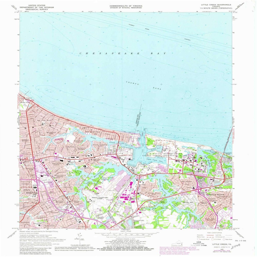 YellowMaps Little Creek VA topo map, 1:24000 Scale, 7.5 X 7.5 Minute, Historical, 1964, Updated 1980, 27 x 22 in - Tyvek