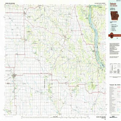 YellowMaps Oelwein IA topo map, 1:100000 Scale, 30 X 60 Minute, Historical, 1984, Updated 1985, 24.2 x 39 in - Polypropylene