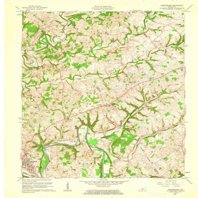 YellowMaps Greensburg KY topo map, 1:24000 Scale, 7.5 X 7.5 Minute, Historical, 1961, Updated 1962, 27.4 x 22.6 in - Polypropylene