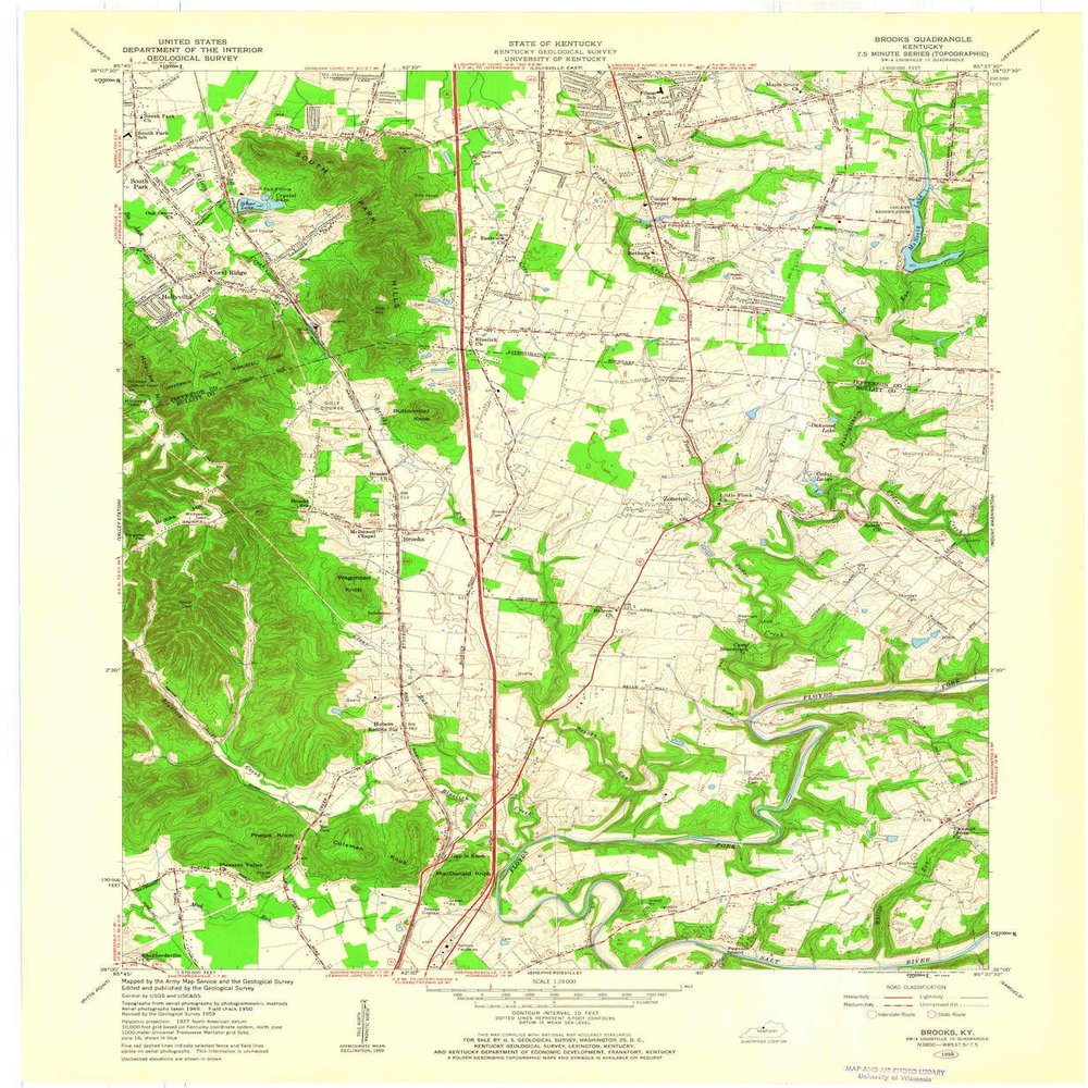 YellowMaps Brooks KY topo map, 1:24000 Scale, 7.5 X 7.5 Minute, Historical, 1959, Updated 1960, 27.4 x 22.5 in - Polypropylene