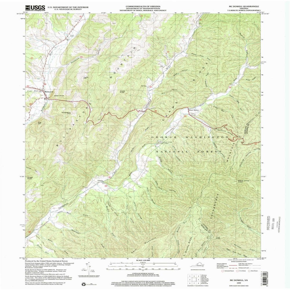Mc Dowell VA topo map, 1:24000 Scale, 7.5 X 7.5 Minute, Historical, 1999, Updated 2001, 26.8 x 21.9 in - Polypropylene
