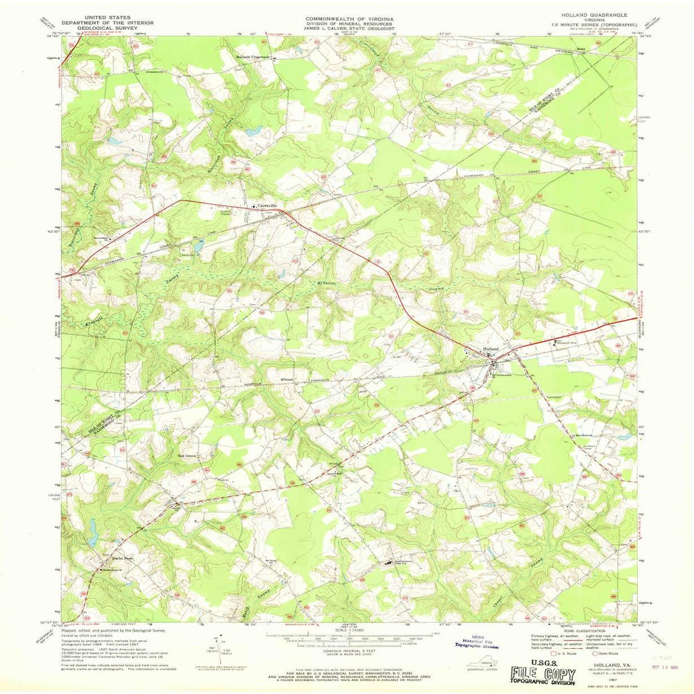 YellowMaps Holland VA topo map, 1:24000 Scale, 7.5 X 7.5 Minute, Historical, 1967, Updated 1969, 26.9 x 22.1 in - Polypropylene
