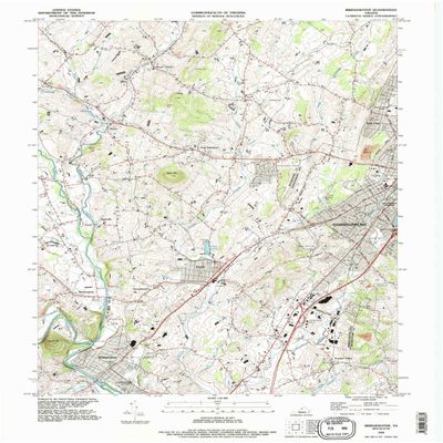 YellowMaps Bridgewater VA topo map, 1:24000 Scale, 7.5 X 7.5 Minute, Historical, 1989, Updated 1995, 27 x 22 in - Polypropylene