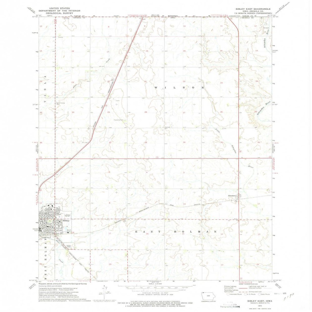 YellowMaps Sibley East IA topo map, 1:24000 Scale, 7.5 X 7.5 Minute, Historical, 1972, Updated 1975, 26.8 x 22 in - Polypropylene