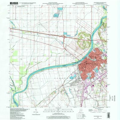 YellowMaps Vincennes in topo map, 1:24000 Scale, 7.5 X 7.5 Minute, Historical, 1998, Updated 1999, 26.7 x 21.9 in - Polypropylene