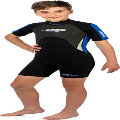 Cressi Med X 2.5 mm Junior Short Sleeves Short Wetsuits, Black/Blue, 3XS