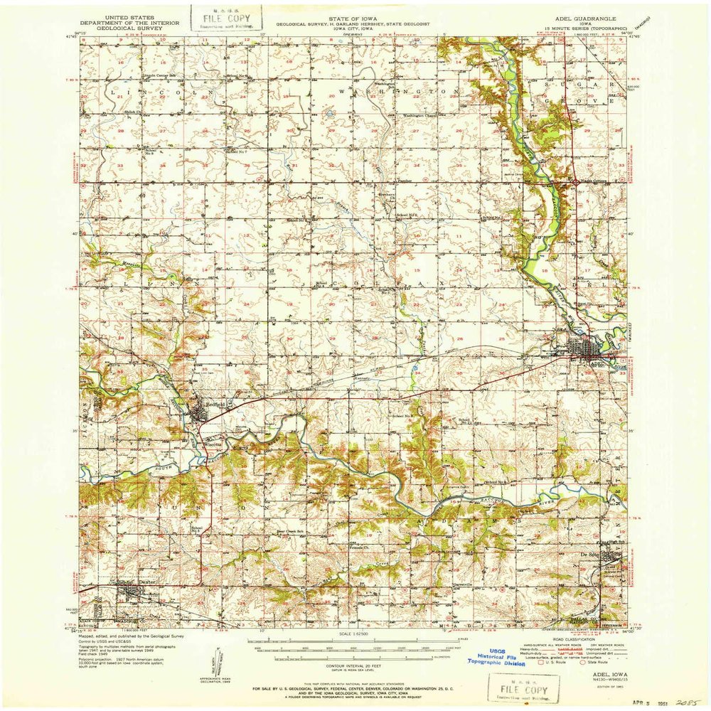 YellowMaps Adel IA topo map, 1:62500 Scale, 15 X 15 Minute, Historical, 1951, 21 x 17 in - Polypropylene