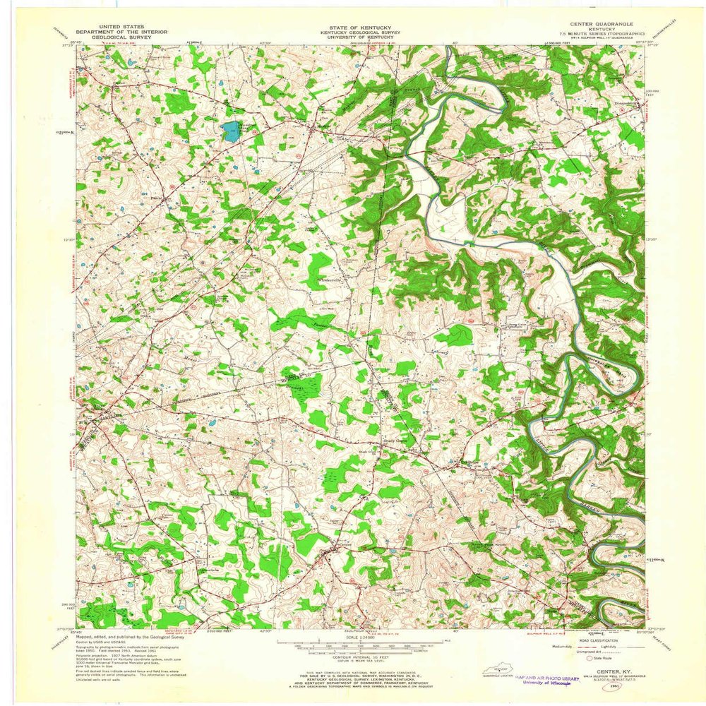 YellowMaps Center KY topo map, 1:24000 Scale, 7.5 X 7.5 Minute, Historical, 1961, Updated 1963, 27.4 x 22.5 in - Tyvek