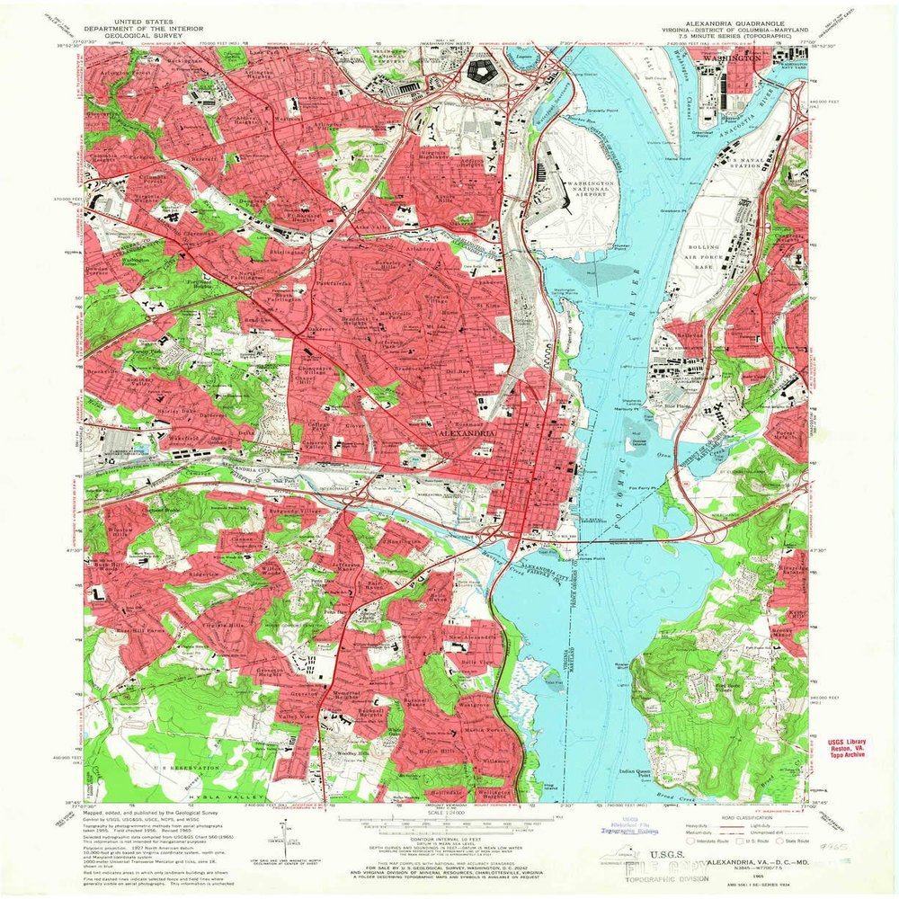 YellowMaps Alexandria VA topo map, 1:24000 Scale, 7.5 X 7.5 Minute, Historical, 1965, Updated 1966, 27 x 22.1 in - Polypropylene