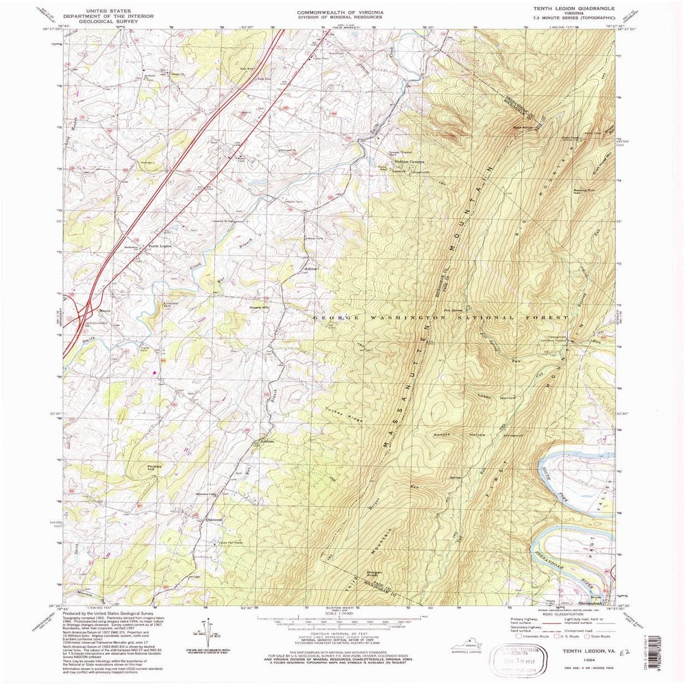 YellowMaps Tenth Legion VA topo map, 1:24000 Scale, 7.5 X 7.5 Minute, Historical, 1994, Updated 1997, 26.8 x 22 in - Polypropylene
