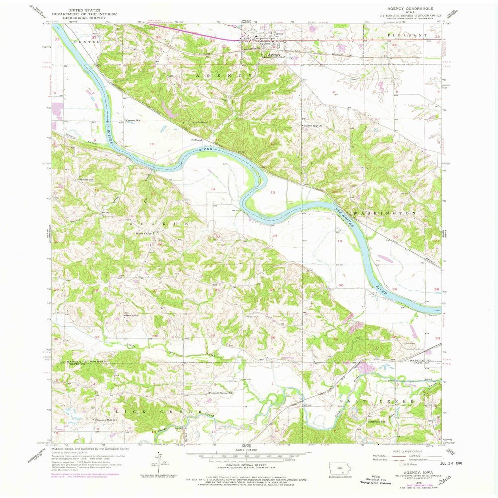 YellowMaps Agency IA topo map, 1:24000 Scale, 7.5 X 7.5 Minute, Historical, 1956, Updated 1978, 27 x 22 in - Polypropylene