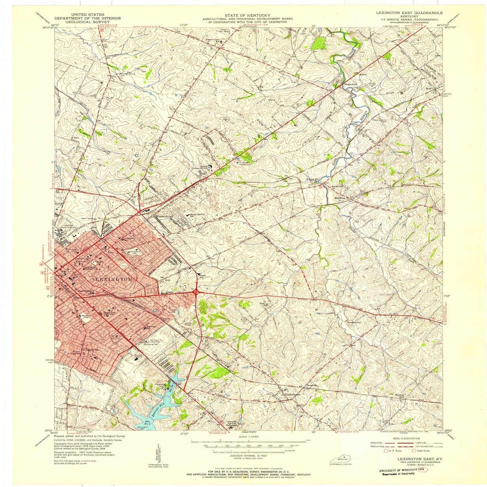 YellowMaps Lexington East KY topo map, 1:24000 Scale, 7.5 X 7.5 Minute, Historical, 1954, Updated 1955, 27.4 x 22.5 in - Polypropylene
