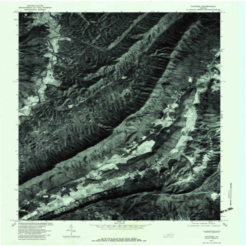YellowMaps Catawba VA topo map, 1:24000 Scale, 7.5 X 7.5 Minute, Historical, 1977, Updated 1983, 26.7 x 21.9 in - Polypropylene