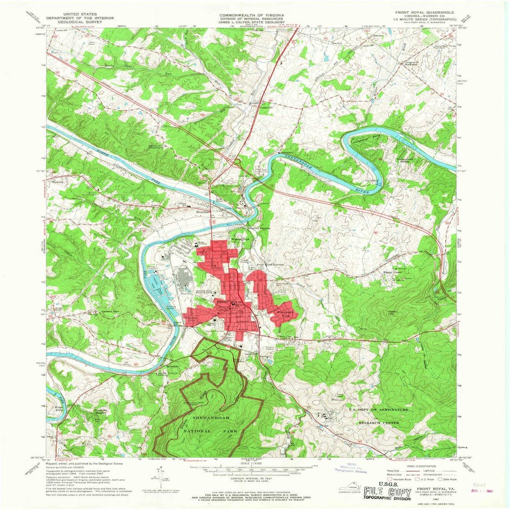 YellowMaps Front Royal VA topo map, 1:24000 Scale, 7.5 X 7.5 Minute, Historical, 1967, Updated 1968, 27 x 22.1 in - Tyvek
