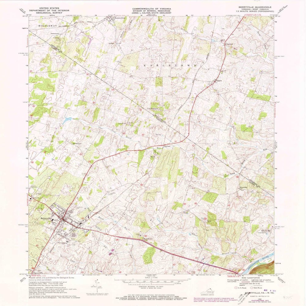 YellowMaps Berryville VA topo map, 1:24000 Scale, 7.5 X 7.5 Minute, Historical, 1968, Updated 1973, 27 x 22.1 in - Polypropylene