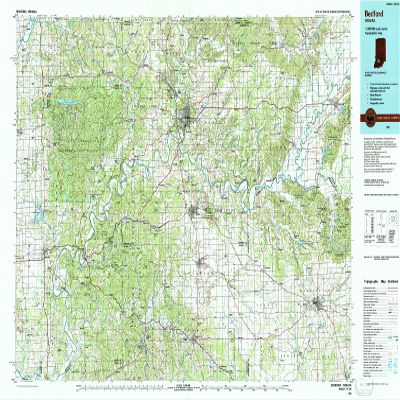 YellowMaps Bedford in topo map, 1:100000 Scale, 30 X 60 Minute, Historical, 1990, Updated 1991, 24.1 x 41 in - Polypropylene