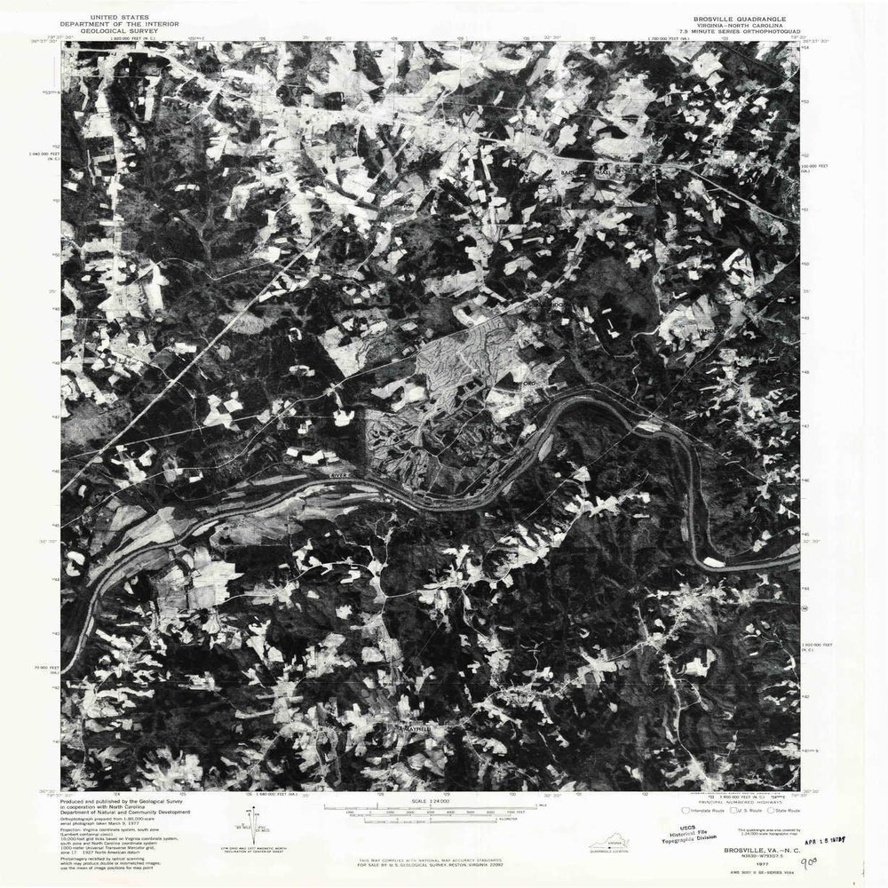 YellowMaps Brosville VA topo map, 1:24000 Scale, 7.5 X 7.5 Minute, Historical, 1977, Updated 1979, 26.7 x 21.9 in - Polypropylene