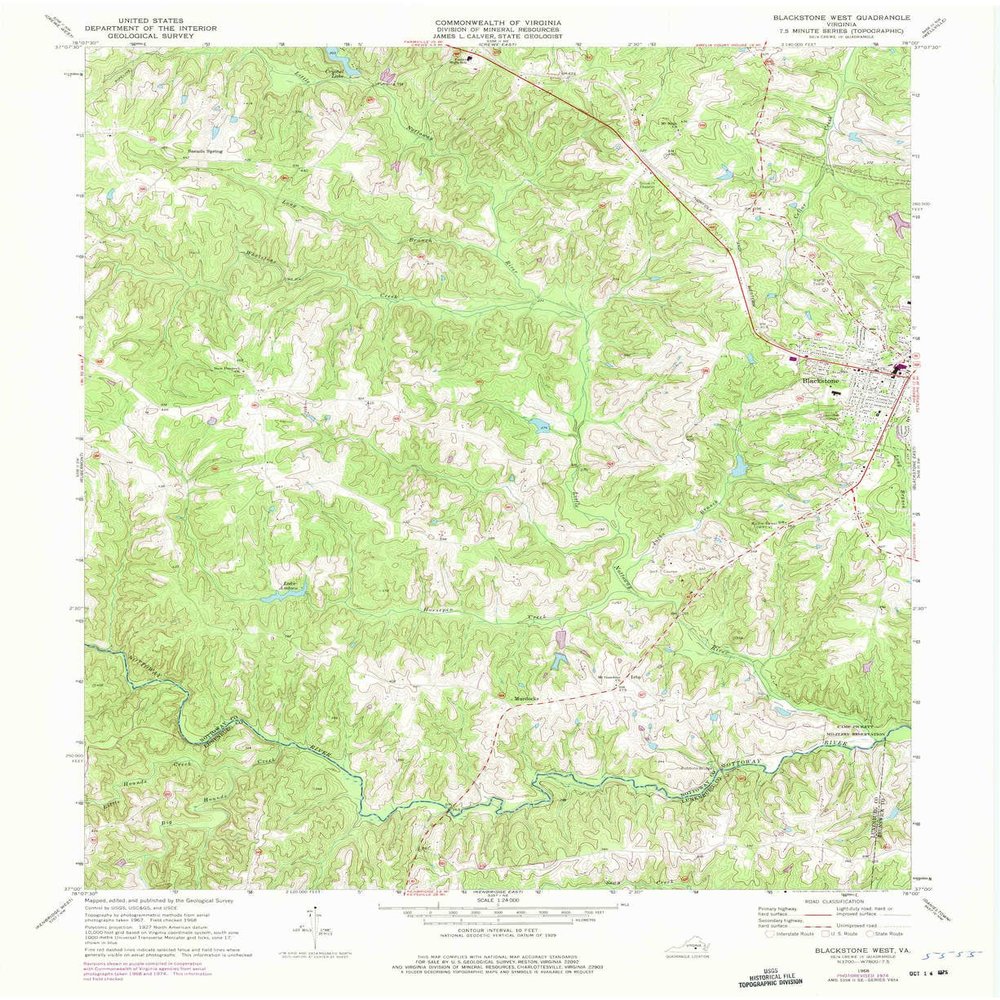 YellowMaps Blackstone West VA topo map, 1:24000 Scale, 7.5 X 7.5 Minute, Historical, 1968, Updated 1975, 27 x 22 in - Polypropylene