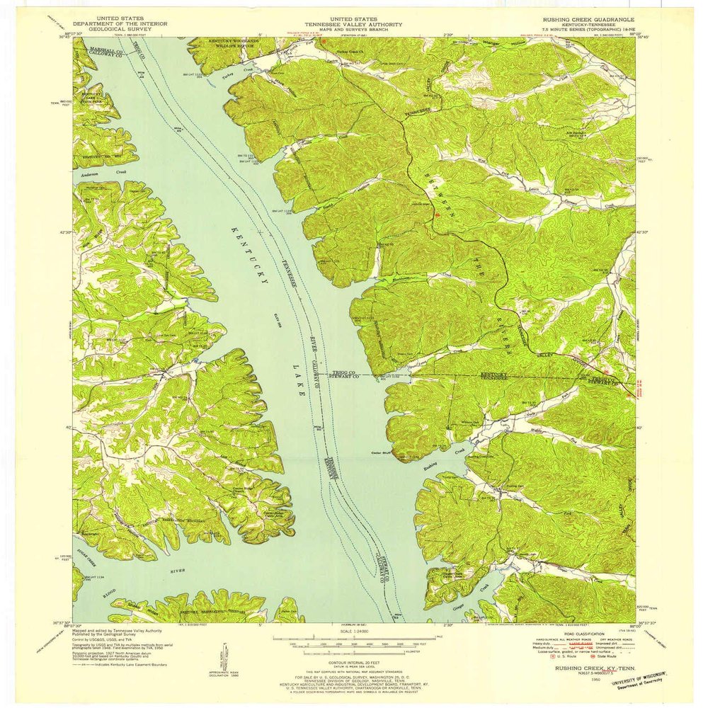 YellowMaps Rushing Creek TN topo map, 1:24000 Scale, 7.5 X 7.5 Minute, Historical, 1950, Updated 1953, 27.4 x 23 in - Tyvek