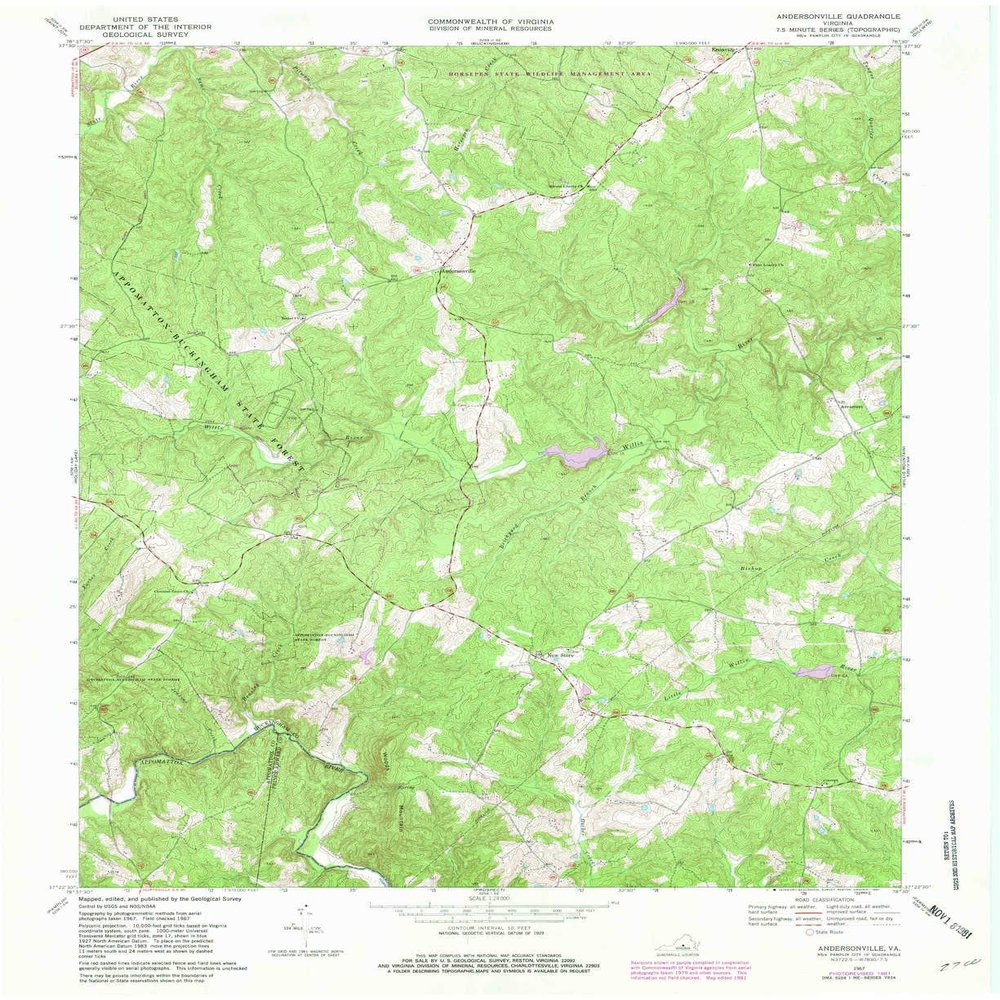 YellowMaps Andersonville VA topo map, 1:24000 Scale, 7.5 X 7.5 Minute, Historical, 1967, Updated 1981, 27 x 22 in - Polypropylene