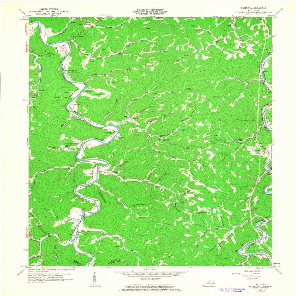 YellowMaps Canoe KY topo map, 1:24000 Scale, 7.5 X 7.5 Minute, Historical, 1961, Updated 1963, 27.4 x 22.5 in - Polypropylene