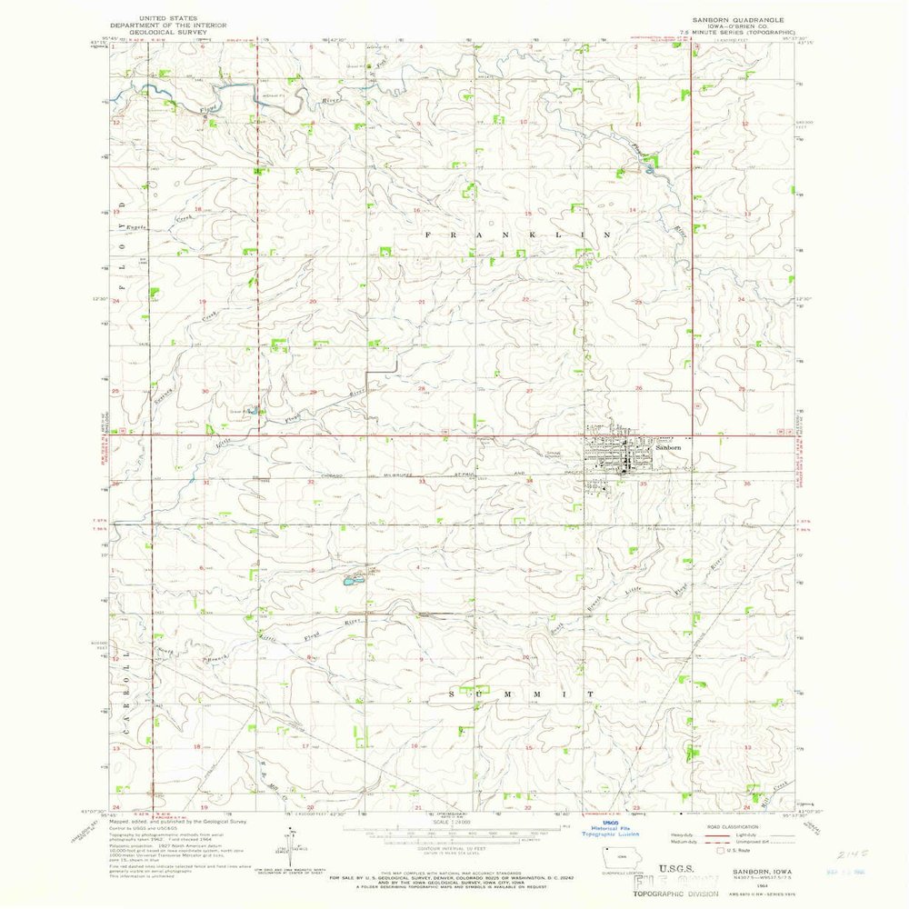 YellowMaps Sanborn IA topo map, 1:24000 Scale, 7.5 X 7.5 Minute, Historical, 1964, Updated 1966, 26.9 x 22.1 in - Polypropylene