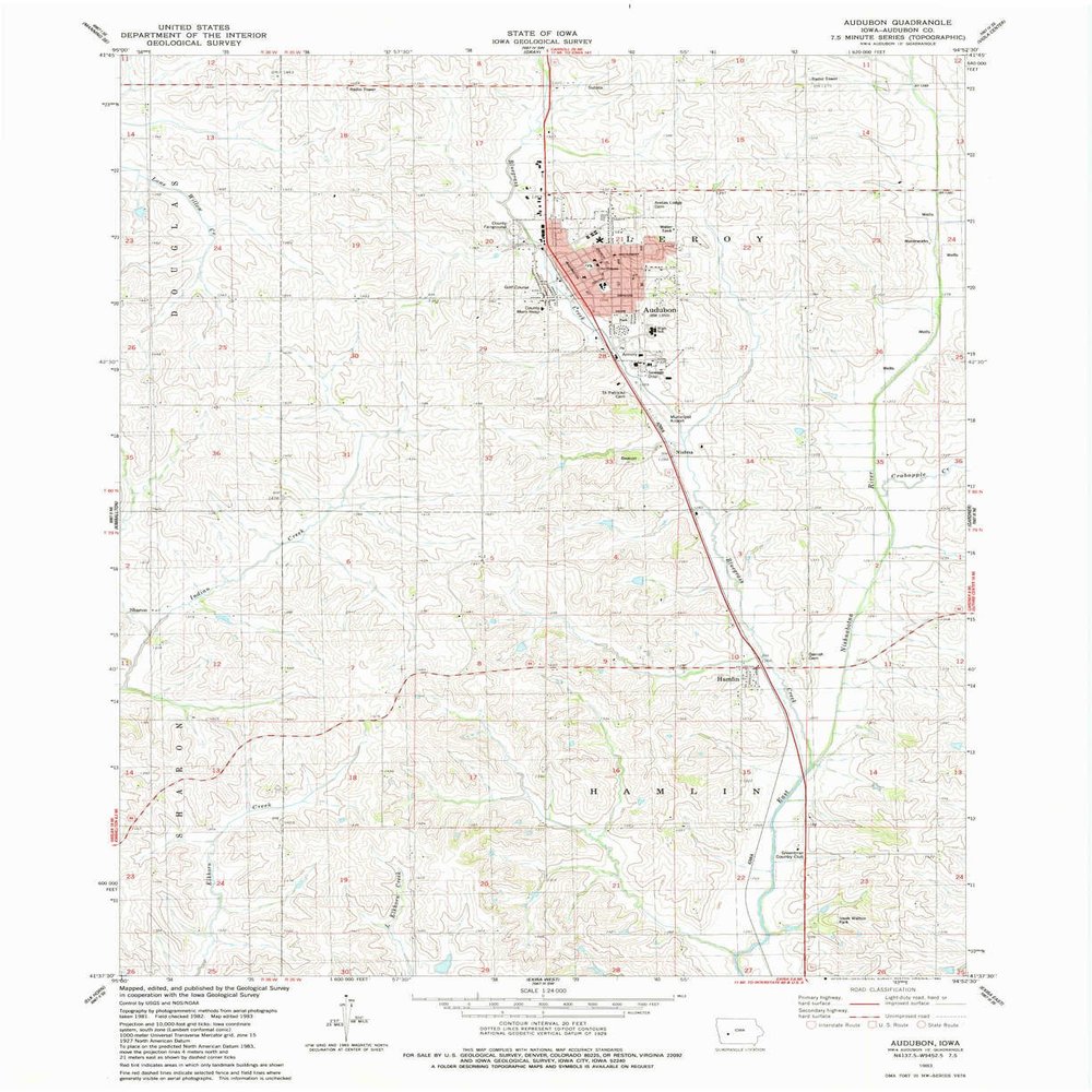 YellowMaps Audubon IA topo map, 1:24000 Scale, 7.5 X 7.5 Minute, Historical, 1983, Updated 1984, 26.8 x 21.9 in - Polypropylene