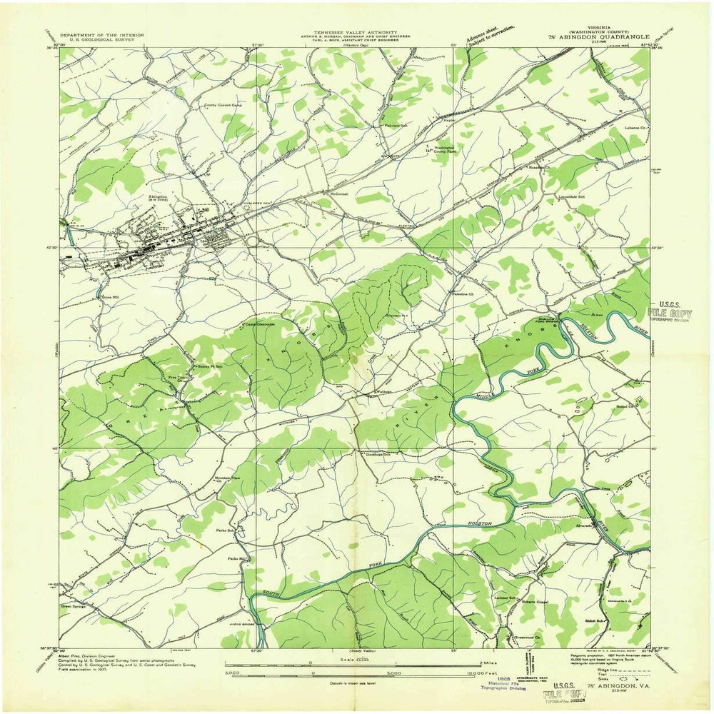 YellowMaps Abingdon VA topo map, 1:24000 Scale, 7.5 X 7.5 Minute, Historical, 1935, 26.9 x 22 in - Polypropylene